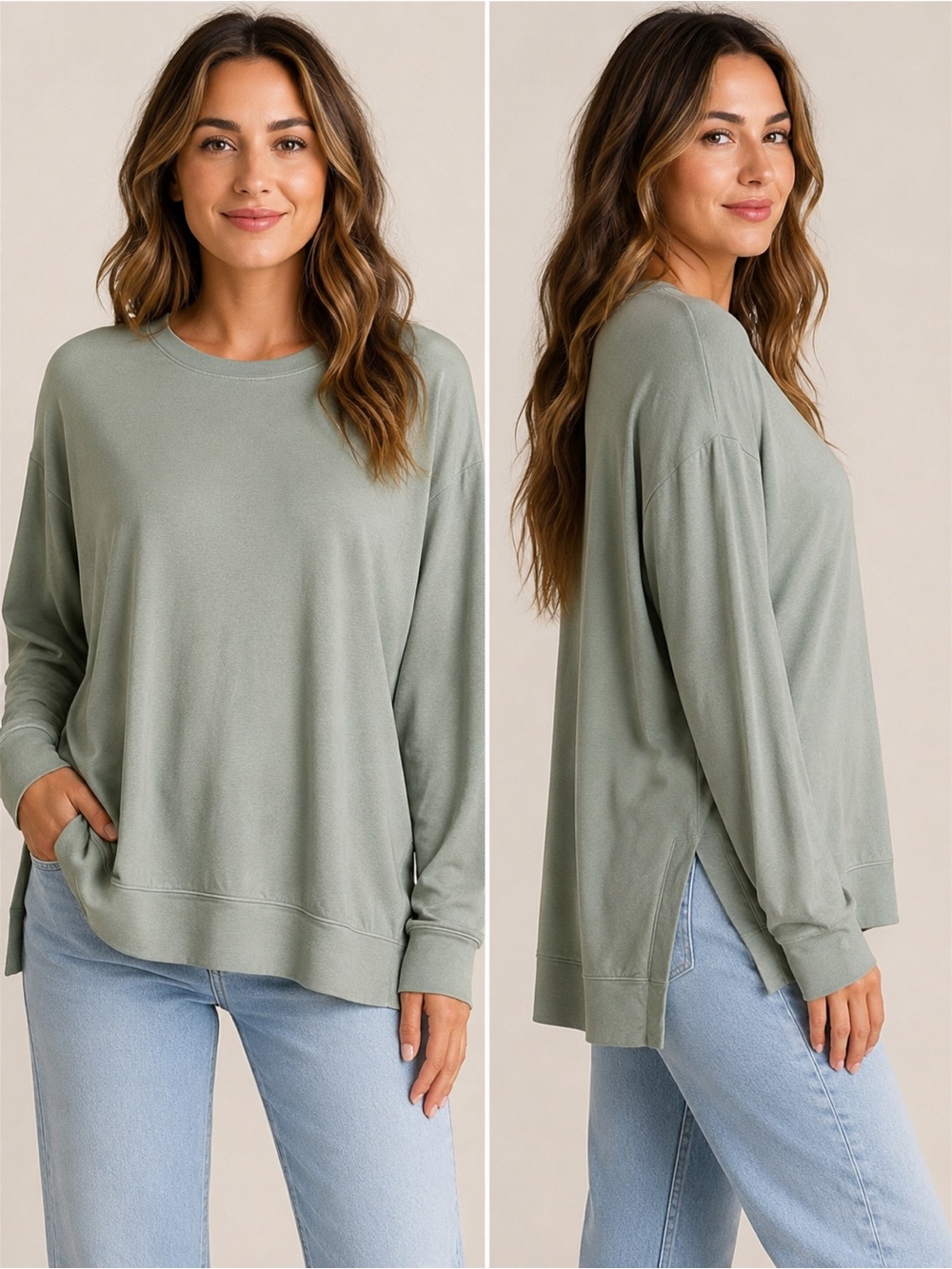 Sundry Sage Green Oversized Side Slit Sweatshirt Size 1